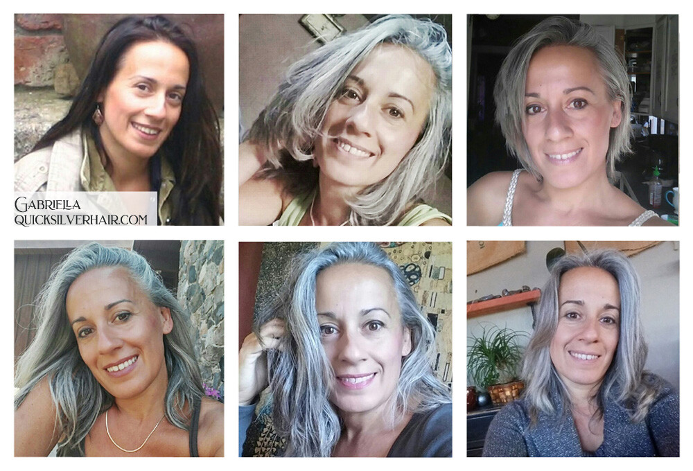 Collage pictures of Transition To Gray Hair Gabriella F