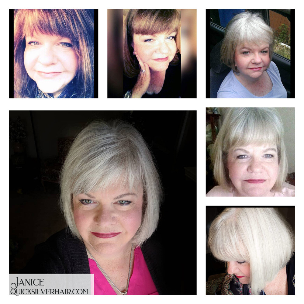 Collage pictures of Transition To Gray Hair Janice C