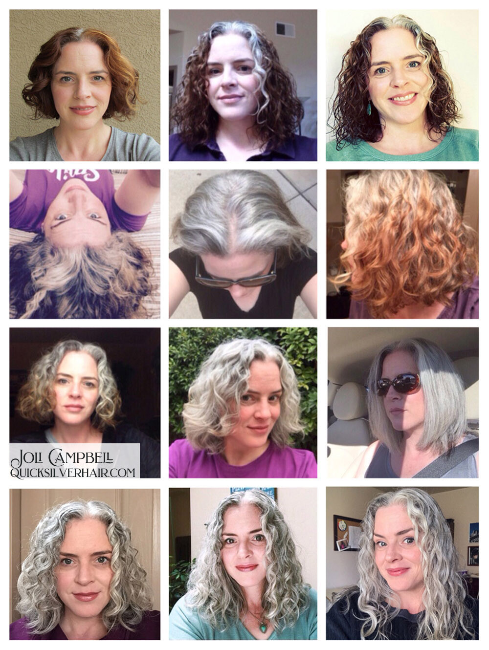 Collage images of Joli Campbell's Tranisition to Gray Hair