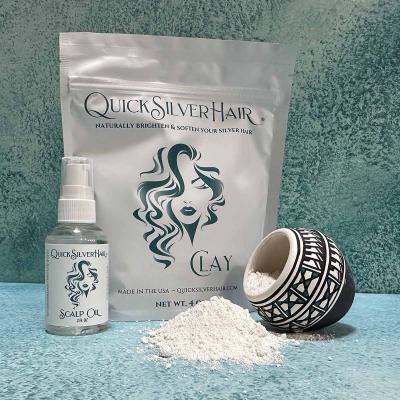QuickSilverHair Clay & Scalp Oil Kit, a bag of clay, bottle of oil
