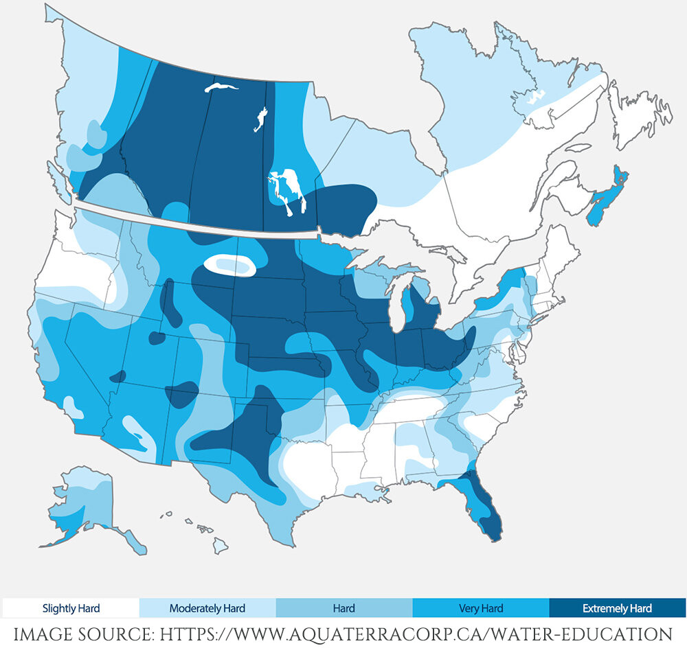 US and Canada Map of water hardness