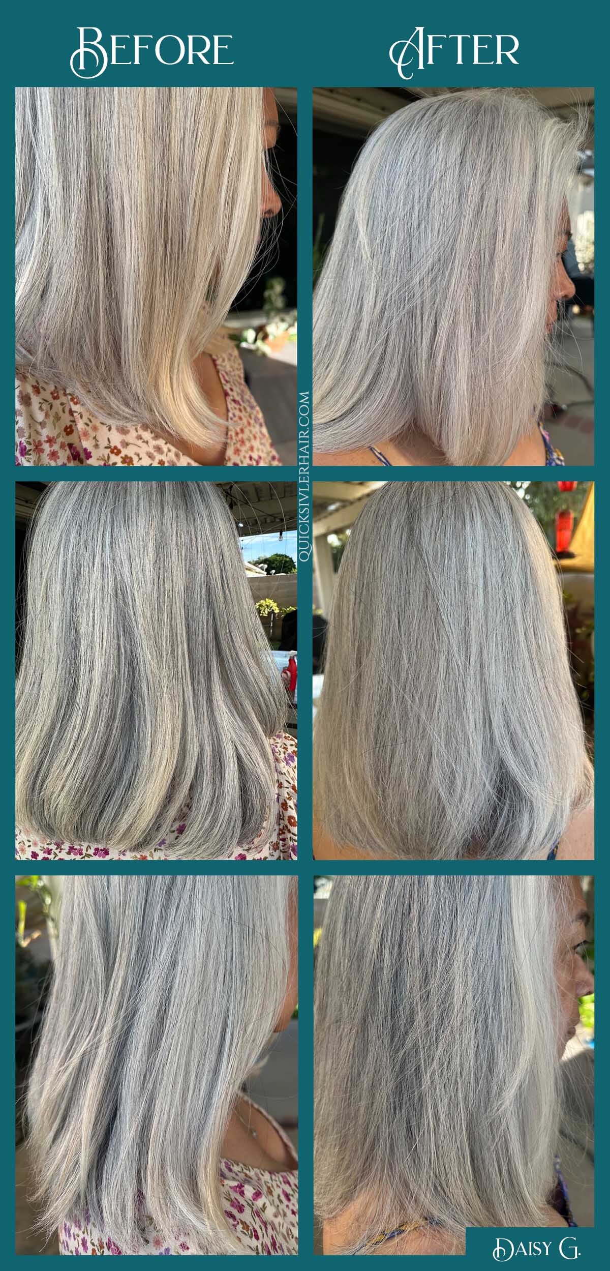 Before and after use of QuickSilverHair clay mask collage.