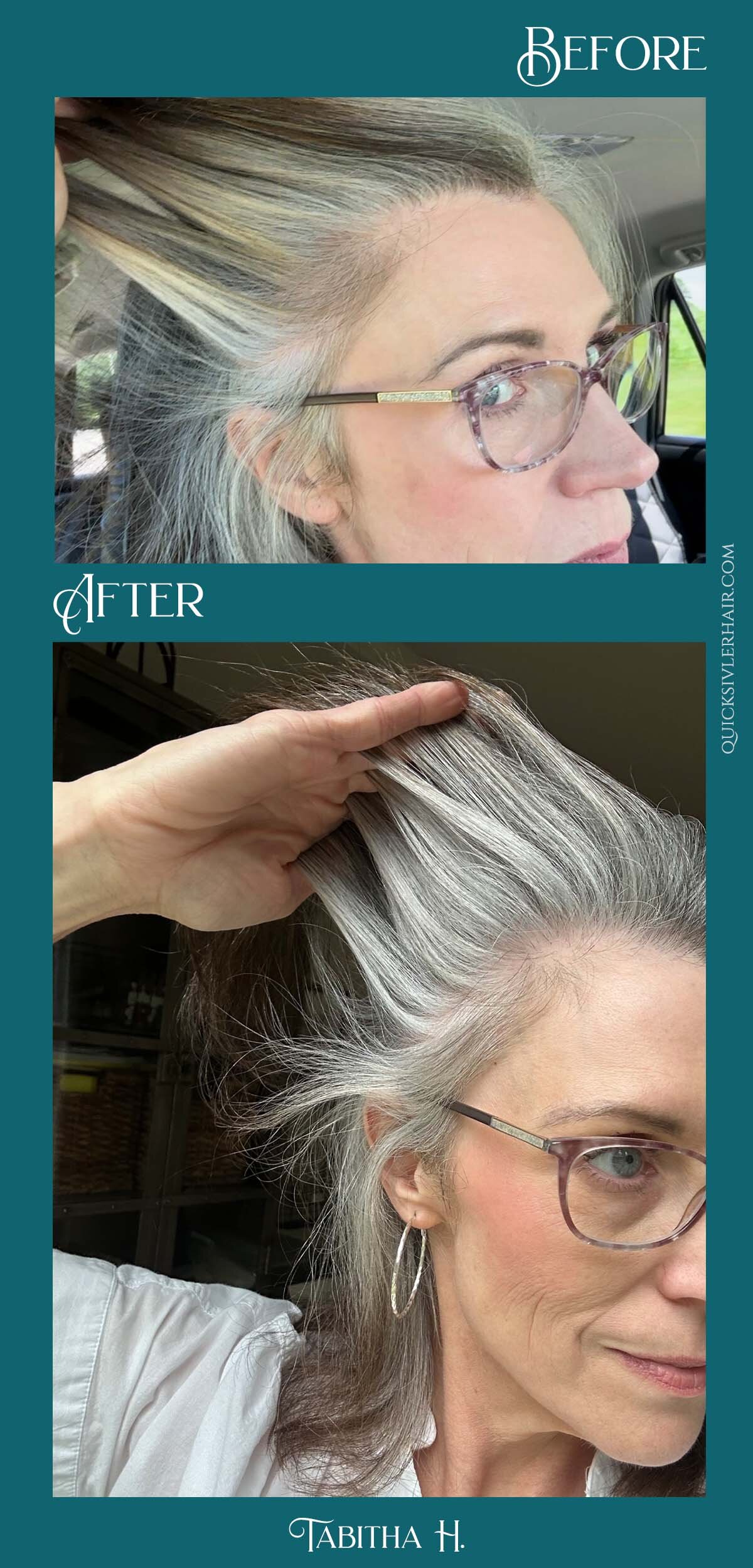 Before and after use of QuickSilverHair clay mask on tinted sunscreen